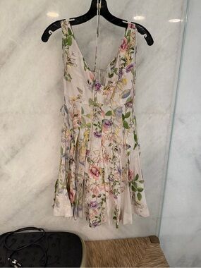 Floral V-Neck Mini Dress in Light Cream